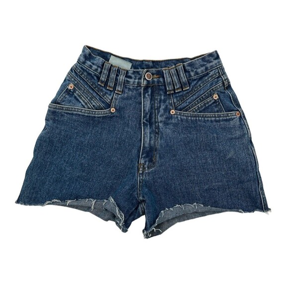 Vintage Rio Girls Size 7 / 25  Denim Shorts High Rise Blue plead accent front - Picture 7 of 7